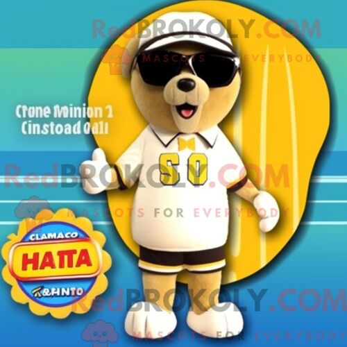 Costume De Mascotte Redbrokoly De Hot Dogs Crème Personnage Habillé Avec Un Short Et Des Lunettes De Soleil