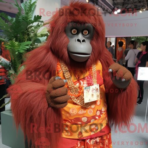 Costume Mascotte Redbrokoly D Orang-Outan Personnage Habillé D Un Cardigan Et D Anneaux
