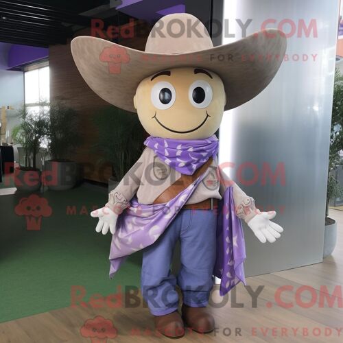 Personnage De Costume De Mascotte Redbrokoly De Cowboy Lavande Habillé Avec Une Robe Portefeuille Et Des Pochettes De Costume