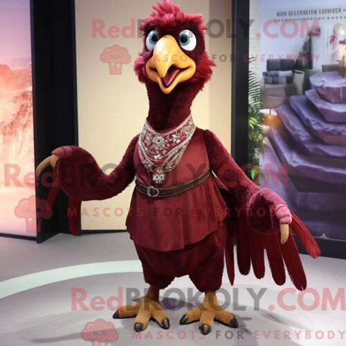 Costume De Mascotte Redbrokoly D Archeopteryx Marron Habillé Avec Une Jupe Et Des Colliers