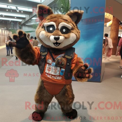 Costume Mascotte Redbrokoly D Ours Rouge Habillé Avec Une Culotte Et Des Lunettes