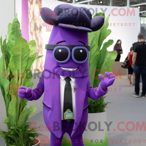 Costume De Mascotte Redbrokoly De Céleri Violet Habillé D Une Veste De Costume Et De Lunettes