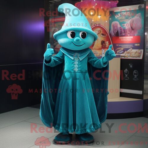 Costume De Mascotte Redbrokoly De Magicien Bleu Sarcelle Habillé Avec Une Mini-Jupe Et Des Lacets De Chaussures