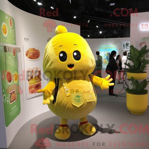 Personnage De Costume De Mascotte Redbrokoly De Pomme De Terre Jaune Citron Habillé D Une Combishort Et D Un Porte-Monnaie
