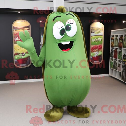 Personnage De Costume De Mascotte Redbrokoly De Haricot Vert Olive Habillé D Un Manteau Et De Porte-Clés