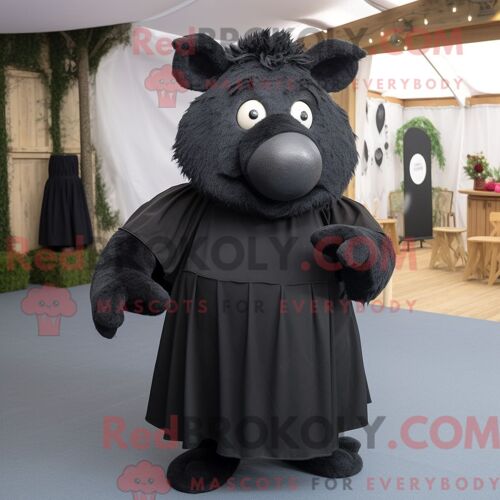 Costume Mascotte Redbrokoly De Truie Noire Personnage Habillé Avec Une Robe Longue Et Des Boutons De Manchette