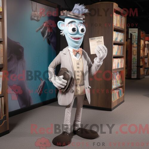 Personnage Mascotte Redbrokoly De Marcheur Sur Échasses Gris Habillé Avec Une Chemise Habillée Et Des Pochettes