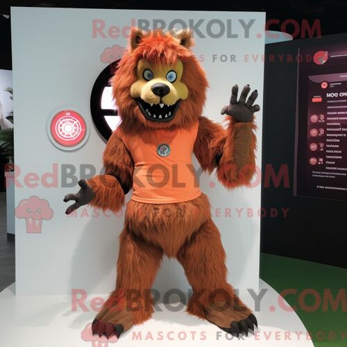 Personnage De Costume De Mascotte Redbrokoly De Loup-Garou De Pêche Habillé Avec Une Jupe Plissée Et Des Montres Numériques