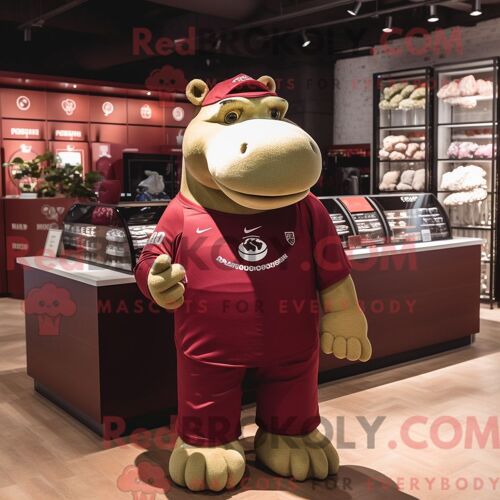 Costume De Mascotte Redbrokoly D Hippopotame Marron Habillé D Un Polo Et De Porte-Clés