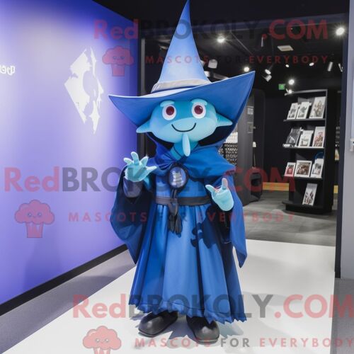 Costume De Mascotte Redbrokoly De Chapeau De Sorcière Bleue Habillé D Un Coupe-Vent Et De Pochettes