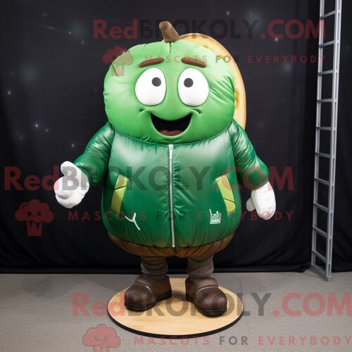 Personnage De Costume De Mascotte Redbrokoly De Pomme De Terre Verte Habillé Avec Un Blouson Aviateur Et Des Lacets De Chaussures