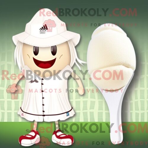Costume Mascotte Redbrokoly De Radis Beige Personnage Habillé D Un Maillot De Bain Une Pièce Et D Épingles À Chapeau