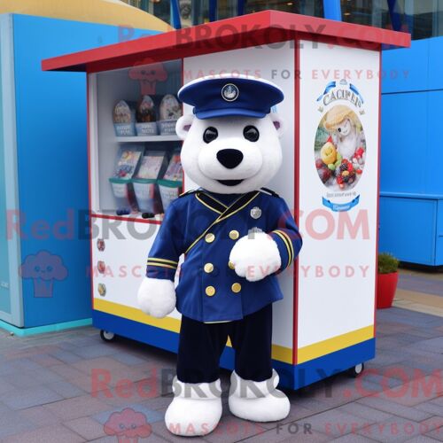 Costume Mascotte Redbrokoly Navy Candy Box Personnage Habillé D Une Parka Et De Bracelets De Cheville
