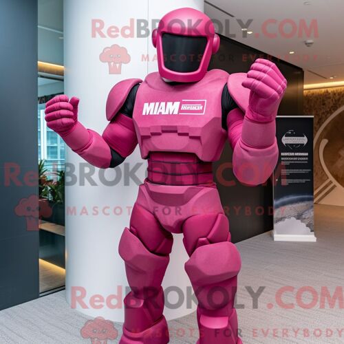 Mascotte Redbrokoly De Soldat Spartiate Magenta Personnage Habillé Avec Un Maillot De Bain Une Pièce Et Des Mitaines