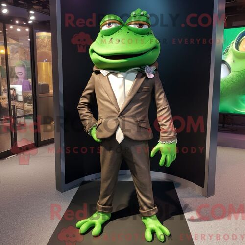 Costume De Mascotte Redbrokoly De Grenouille Verte Forestière Personnage Habillé D Un Blazer Et De Lacets De Chaussures