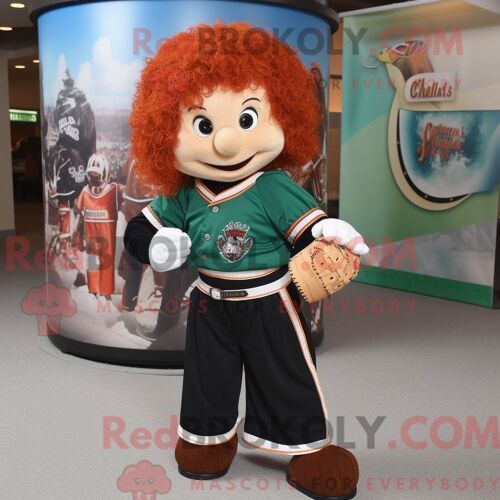 Personnage De Costume De Mascotte Redbrokoly De Danseur Irlandais De Rouille Habillé Avec Un T-Shirt De Baseball Et Des Sacs À Main