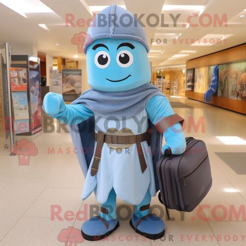 Costume De Mascotte Redbrokoly De Chevalier Médiéval Bleu Ciel Habillé Avec Une Robe Longue Et Des Sacs À Dos