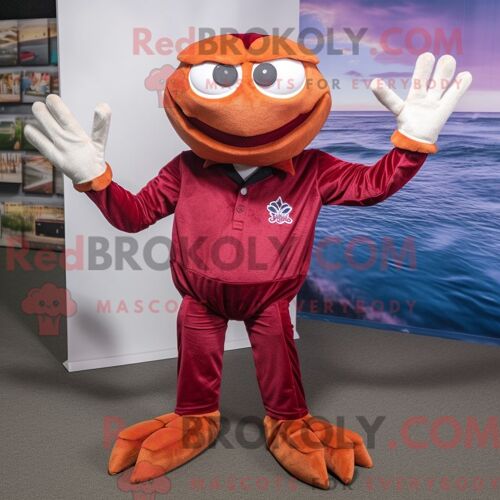 Costume De Mascotte Redbrokoly De Crabe Marron Habillé D Un Polo Et D Épingles À Cravate