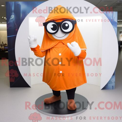 Costume Mascotte Redbrokoly De Bague De Fiançailles Orange Personnage Habillé Avec Un Sweat À Capuche Et Des Lunettes