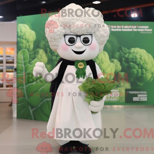 Personnage De Costume De Mascotte Redbrokoly De Chou-Fleur Habillé Avec Une Jupe Crayon Et Des Pochettes De Costume