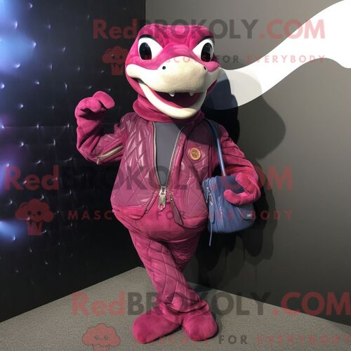 Costume De Mascotte Redbrokoly De Python Magenta Habillé D Une Veste En Cuir Et De Pochettes
