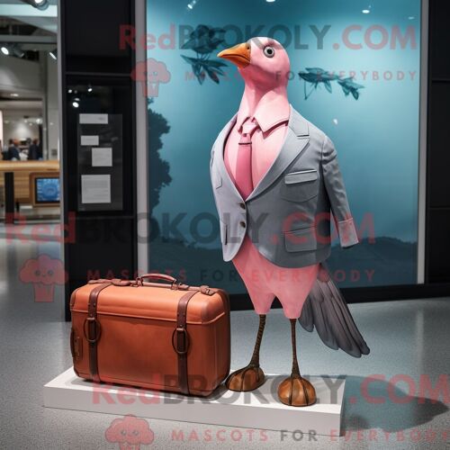 Mascotte Redbrokoly De Pigeon Voyageur Rose Personnage Habillé Avec Un Maillot De Bain Une Pièce Et Des Porte-Documents