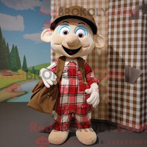 Costume De Mascotte Redbrokoly Tan Mime Habillé D Une Chemise En Flanelle Et D Un Porte-Monnaie