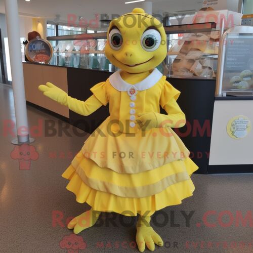 Costume De Mascotte Redbrokoly De Tortue Jaune Citron Personnage Habillé Avec Une Jupe Trapèze Et Des Bagues