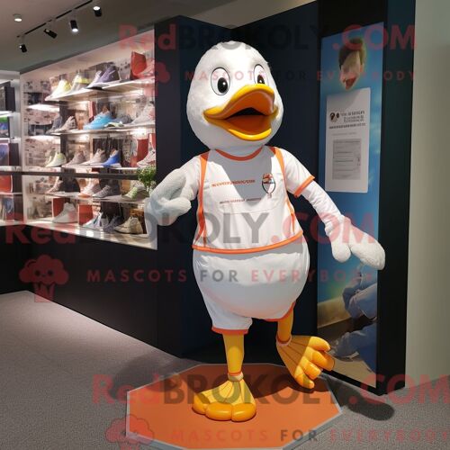 Costume De Mascotte Redbrokoly Peach Goose Habillé Avec Un Short De Course Et Des Porte-Clés