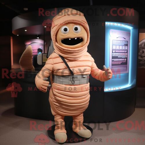 Costume De Mascotte Redbrokoly De Momie Pêche Personnage Habillé Avec Une Veste Et Des Broches