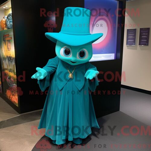 Costume De Mascotte Redbrokoly De Magicien Bleu Sarcelle Habillé Avec Une Mini-Jupe Et Des Lacets De Chaussures