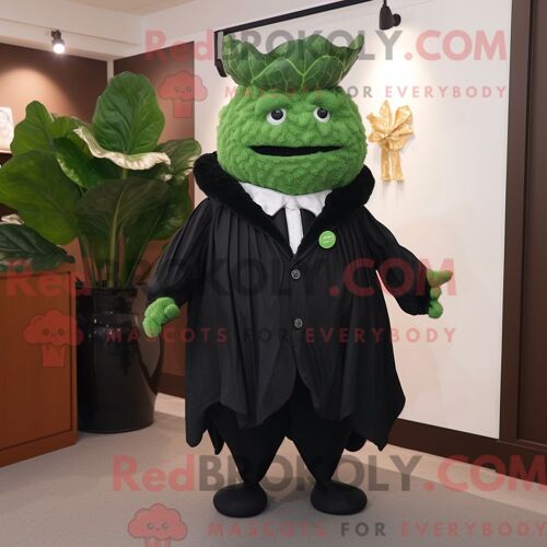 Costume De Mascotte Redbrokoly De Feuille De Chou Noir Personnage Habillé D Un Blazer Et D Épingles À Châle