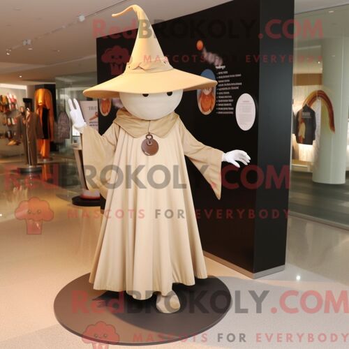 Costume Mascotte Redbrokoly De Chapeau De Sorcière Beige Personnage Habillé Avec Un Pantalon Habillé Et Des Porte-Clés