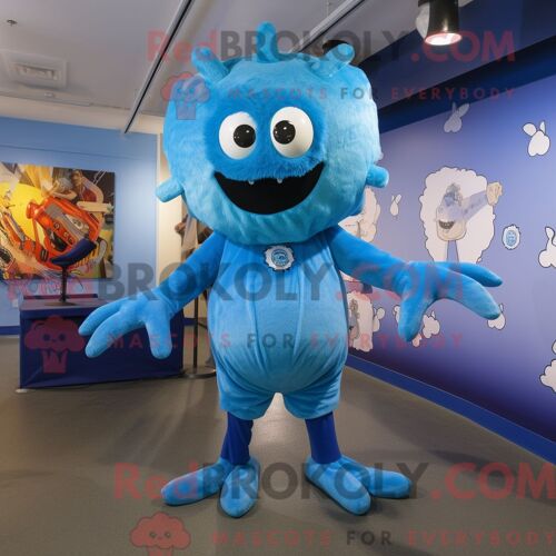Personnage De Costume De Mascotte Redbrokoly D Araignée Bleue Habillé D Une Chemise Habillée Et De Bracelets De Cheville