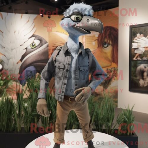 Costume De Mascotte Redbrokoly D Archeopteryx Gris Personnage Habillé D Un Jegging Et D Épinglettes