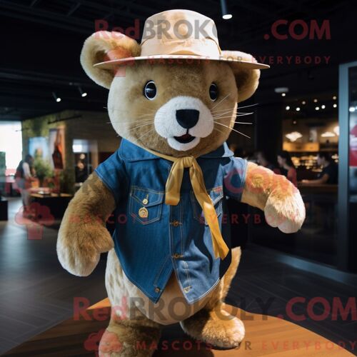 Costume De Mascotte Redbrokoly D Hermine Dorée Personnage Habillé D Une Chemise En Jean Et De Chapeaux