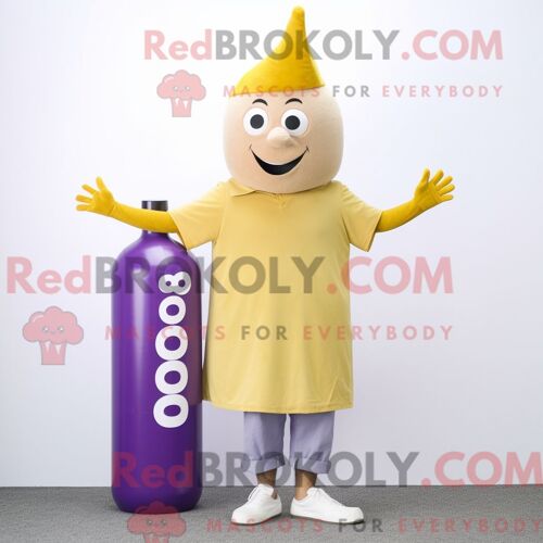 Personnage De Costume De Mascotte Redbrokoly De Bouteille De Moutarde De Lavande Habillé Avec Un Pantalon Chino Et Des Épingles À Cheveux