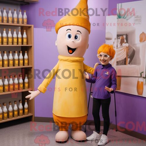 Personnage De Costume De Mascotte Redbrokoly De Bouteille De Moutarde De Lavande Habillé Avec Un Pantalon Chino Et Des Épingles À Cheveux