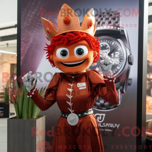Personnage De Costume De Mascotte Redbrokoly De Rust Queen Habillé Avec Une Veste De Costume Et Des Montres-Bracelets