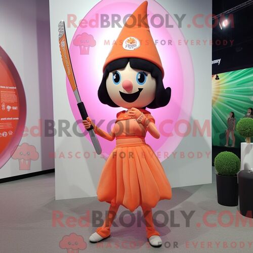 Costume De Mascotte Redbrokoly De Lanceur De Couteaux À Pêche Personnage Habillé D Une Mini-Robe Et D Épinglettes