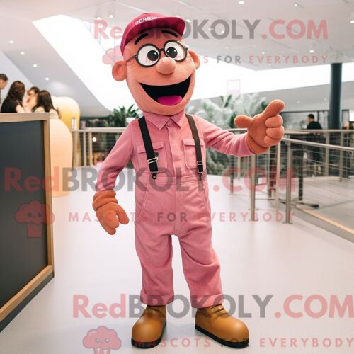 Personnage De Costume De Mascotte Redbrokoly De Rose Rouille Habillé Avec Un Pantalon Chino Et Des Boucles D Oreilles