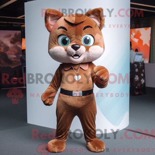 Costume Mascotte Redbrokoly De Chat Marron Habillé Avec Un Body Et Des Ceintures