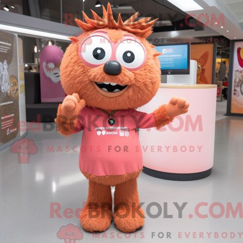Personnage De Costume De Mascotte Redbrokoly De Rose Rouille Habillé Avec Un Pantalon Chino Et Des Boucles D Oreilles