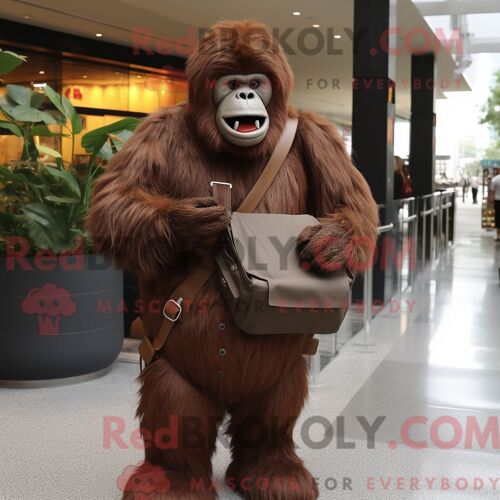 Costume De Mascotte Redbrokoly De Gorille Marron Habillé D Une Robe Taille Empire Et De Sacs Messager