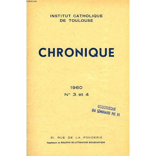 Chronique, N° 3-4, 1960