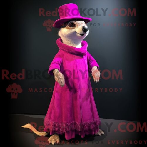 Costume De Mascotte Redbrokoly De Suricate Magenta Personnage Habillé D Une Robe De Bal Et D Épingles À Chapeau