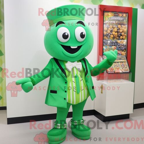 Costume De Mascotte Redbrokoly De Boîte À Bonbons Verte Personnage Habillé D Un Gilet Et D Épingles À Châle