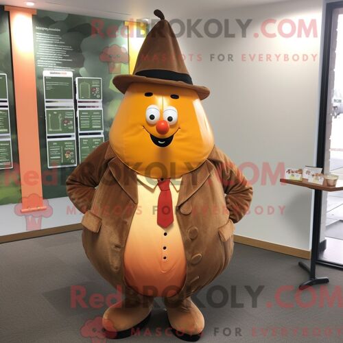 Costume Mascotte Redbrokoly De Poire Rouille Habillé D Un Manteau Et De Cravates