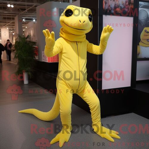 Costume De Mascotte Redbrokoly De Lézard Jaune Citron Personnage Habillé D Une Combinaison Et De Coussinets De Pieds