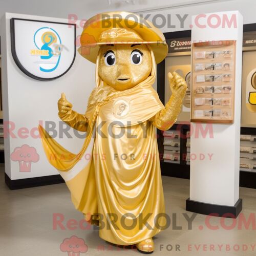Costume De Mascotte Redbrokoly De Fer À Cheval Doré Personnage Habillé Avec Une Jupe Portefeuille Et Des Casquettes